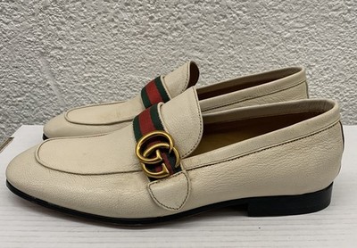 Gucci Jordaan Marmont Leather Loafers Horsebit White US 7.5 UK 6.5 EU 40.5 BB21