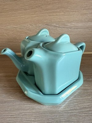 Vintage Hall China Tea for Two Teal Set Teekanne mit Deckel und Tablett 185 186 188 