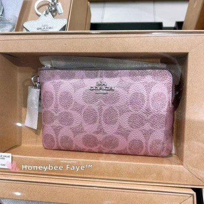 New with box Coach Boxed Corner Zip Wristlet In pink Signature
