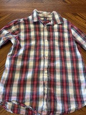 GAP KIDS Boys Size 10 Size Large Red Blue Plaid Flannel Long Sleeved Shirt