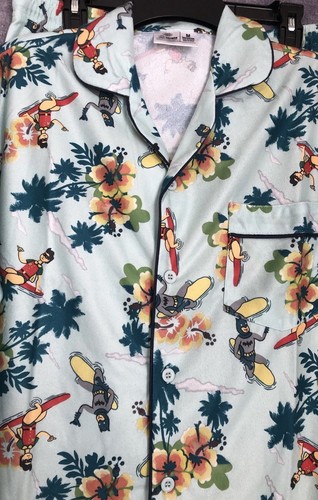 Batman Robin Pajamas PJs 2pc Set Hawaiian Surf Print Teal Classic TV Size M NEW - Picture 4 of 7