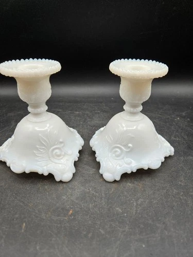 Pair Of Vintage Westmoreland Milk Glass Candlesticks Approximately 4" Tall