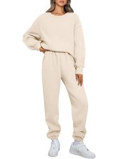 Womens 2 Piece Outfits Sweatsuit Lounge Sets Oversized Small Apricot