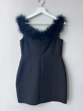 Women’s NBD Little Black Dress Micro Mini With Off Shoulder Feather Trim