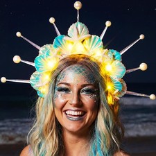 Light Up Mermaid Crown Headband Glow Party Shell Hair