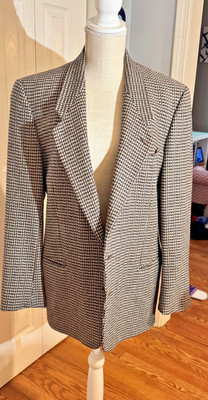Giorgio Armani Mani Blazer Mens Tan Black Houndstooth Wool Italy Sport Coat
