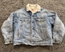 VTG 80s Levi's USA Made Denim Sherpa Lined Jean Trucker Jacket Large Acid Wash