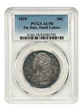 1834 50C PCGS AU58 (Small Date, Small Letters) - Capped Bust Half Dollar