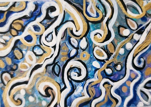 ACEO Original Art Card 2.5 x3.5 in, Acrylic Abstract, ShineGoldenArt - Picture 3 of 4