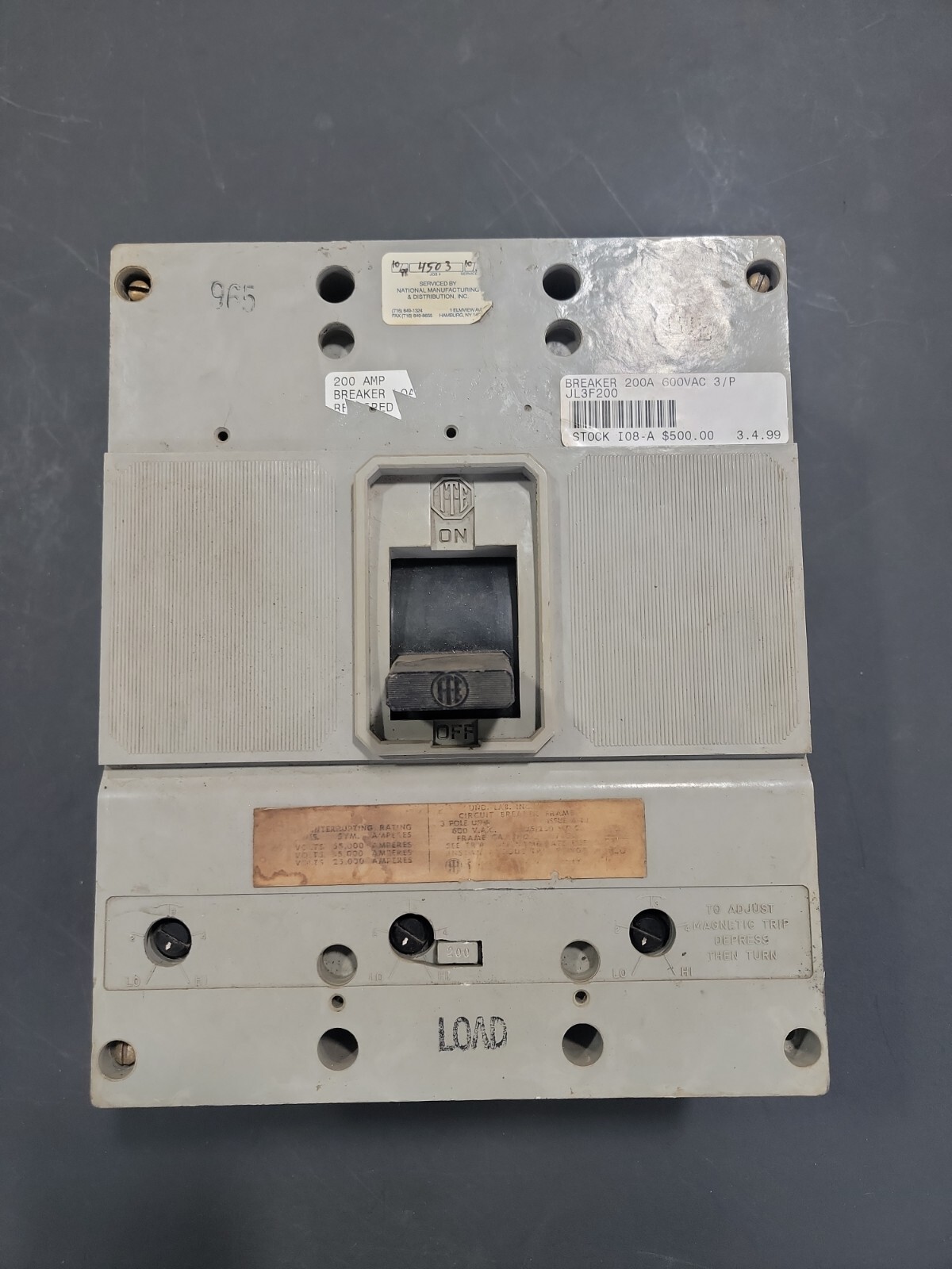 ITE I-T-E JL3-F200 3 pole 200 Amp 600 Volt Circuit Breaker 3 PH