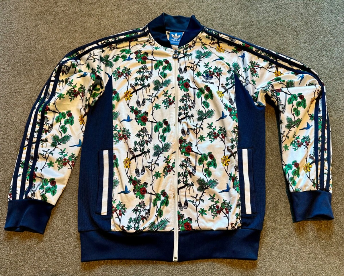 Adidas Originals blue/white Island birds print Trefoil zip Track