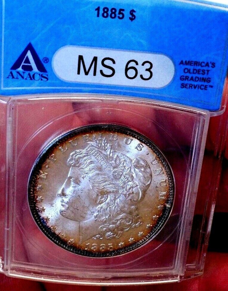 MORGAN SILVER DOLLAR 1885 P ANACS MS 63++ ICE WHITE PERIPHERAL TONE SEMI PL