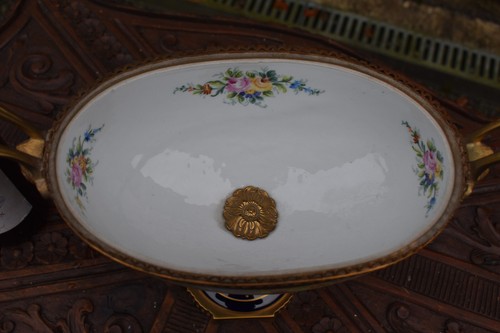 French sevres style porcelain centerpiece bowl bronze caryatid head floral - 第 5/9 張圖片