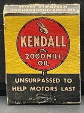 VRHTF NHRA VINTAGE 60'S KENDALL/OIL KUNZ OIL CO. MATCH BOOK EXCELLENT CONDITION