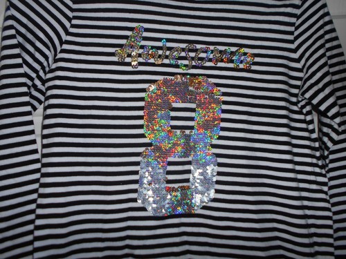 Q102: F&F striped long sleeve tee shirt, age 10-11yrs, Awesome sequin design - Picture 2 of 2