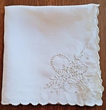 Antique Embroidered Cotton Handkerchief - 34cm x 33cm