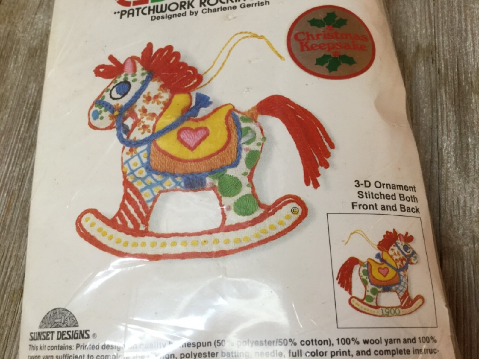 1973 Jiffy Stitchery Patchwork Rocking Horse 3D Ornament Embroidery Kit 4"