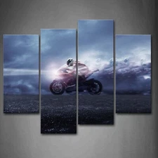 Blue Man Ride A Motorcycle Wall Art Painting Pictures Print On Canvas Car The...
