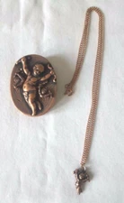 Vintage Torino Cupid Cherub Earrings Necklace Pin Jewelry Box Set