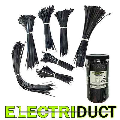 Electriduct Nylon Cable Ties Kits 650 Pieces - 4'' - 6'' - 8'' - 11'' - Black