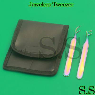 MULTI TITANIUM RAINBOW COLOR 3D EYELASH EXTENSION TWEEZERS SEMI ANGLED + A TYPE 