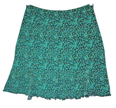 Briggs ~ Black & Teal & Lime Dots Jersey Gored Pull On A-Line Party Skirt L