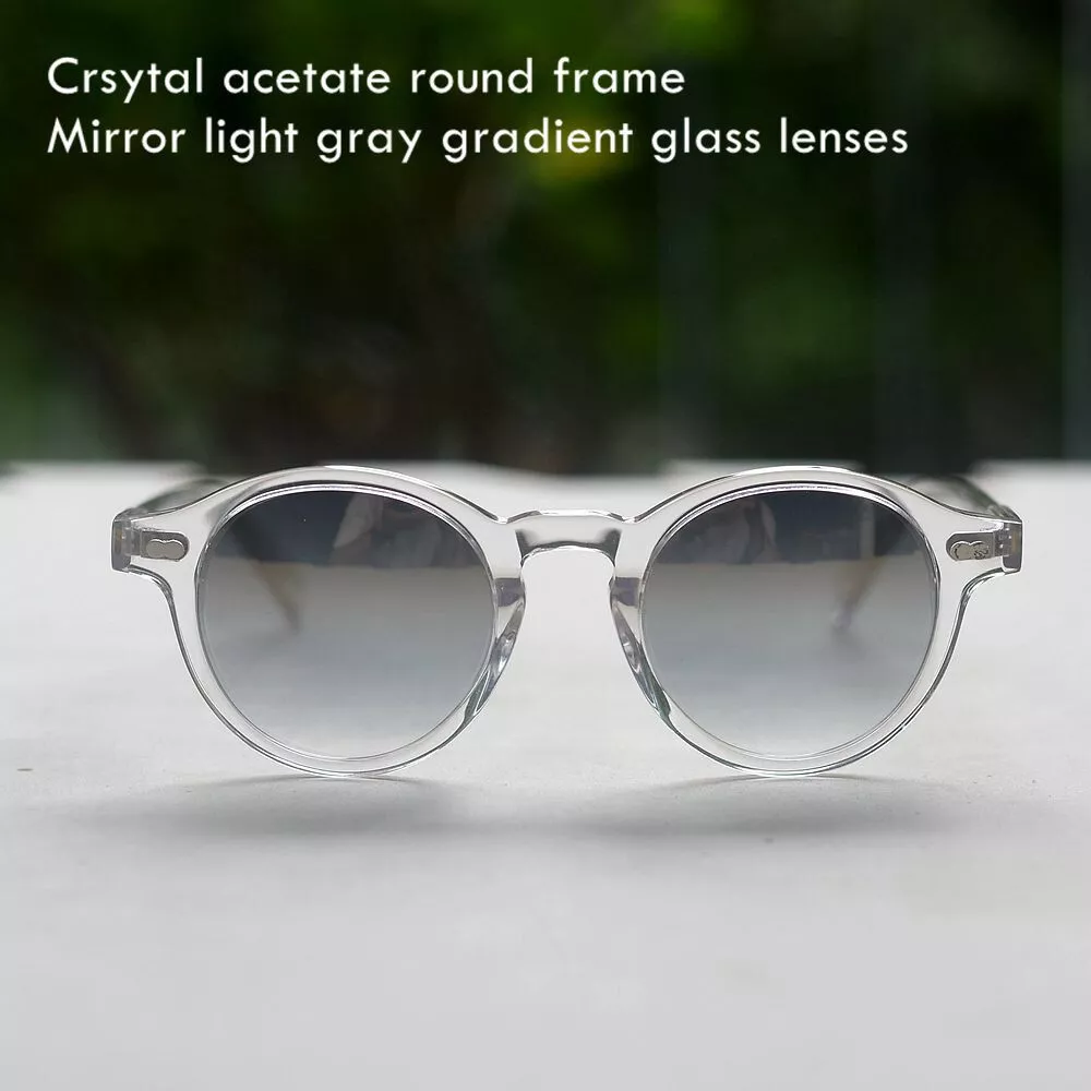 Vintage Round Gray Glass Sunglasses Men Clear Glasses Light Gray Gradient  Lens