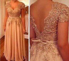 Short Sleeves V-Neck Beading Mother Of The Bride Dresses Chiffon Floor length