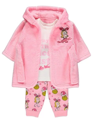 GEORGE DISNEY George Baby Girl Dr.Seuss The Grinch Cindy-Lou OMS Pj& Vestaglia Set 3 Pezzi