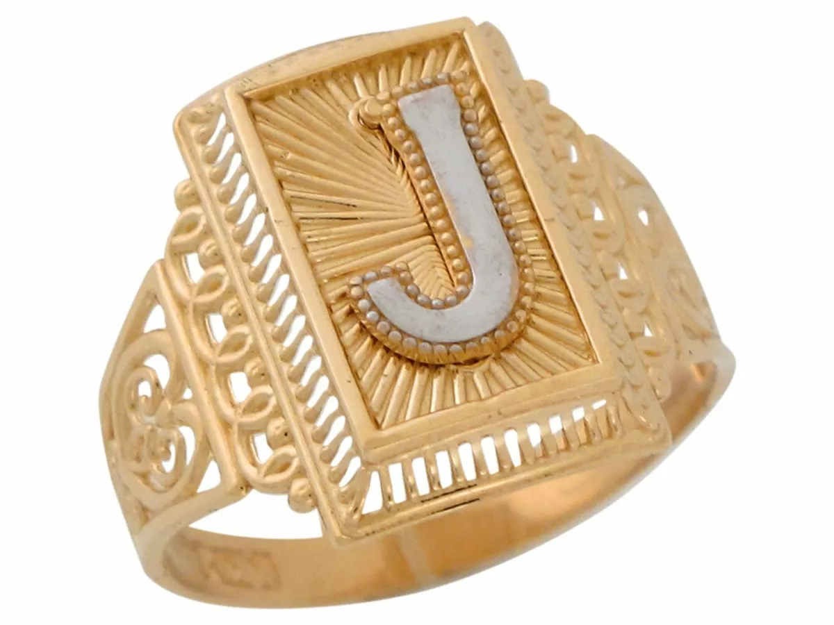 Mens 14k gold initial rings deals