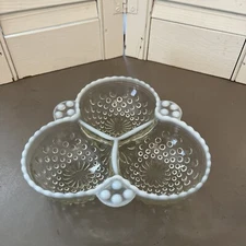 Vintage Fenton Opalescent Hobnail Three Section Dish