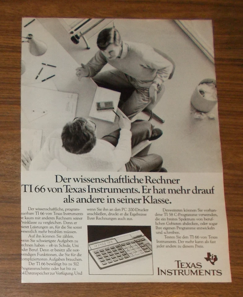 Seltene Werbung TEXAS INSTRUMENTS TI 66 Taschenrechner 1984 - Bild 1 von 1