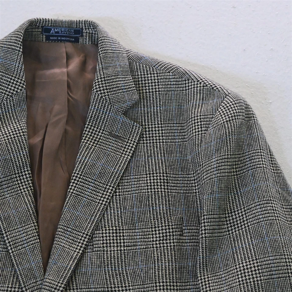 American Living 40с бежевый черный имбирь шелк шерсти чек блейзер куртка спортивное пальто - Изображение 2 из 4