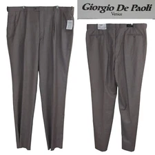 NEW Giorgio De Paoli Super 120s Sand Beige Unhemmed Pleated Dress Pants Size 46