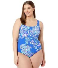 Nike L125219 Womens Indigo Floral U-Back One-Piece Swimsuit Size Large