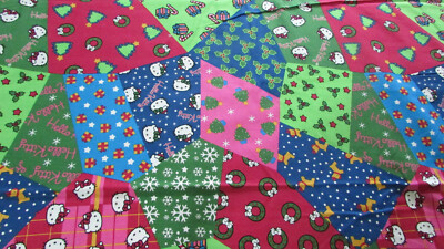SANRIO HELLO KITTY 2004 David Textiles Hello Kitty Multi/Patchwork 1yd x 44'' NEW