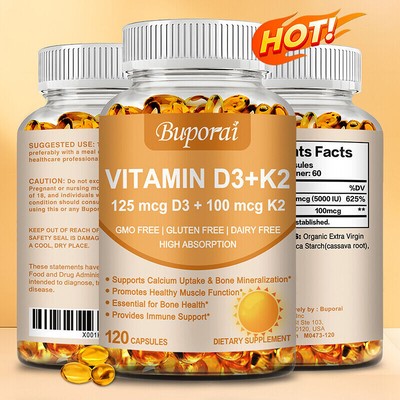 Vitamin D3+K2 Kapseln 5000 IE - Immununterstützung, starke Knochen,