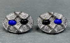 Vintage Onyx and Blue Stone White Gold Plated Cuff Links