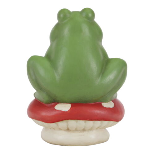 Outdoor Green Frog on Red Mushroom Garden Statuary,6 in L x 4.75 in W x 8.5 in H - Picture 4 of 6