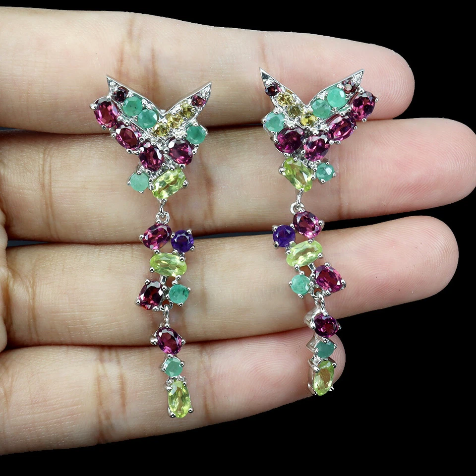 Pendientes de plata de ley 925 peridoto esmeralda granate zafiro piedras preciosas joyería Foto 2 de 4