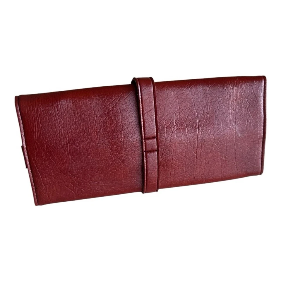 Bolso sin asas St Thomas vintage años 70 triple rojo cuero genuino joyería de viaje rollo Foto 2 de 4