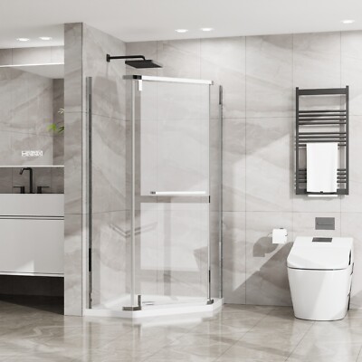 Goodyo 36x36x72 Neo-Angle Frameless Shower Door, Clear Tempered Glass, Chrome