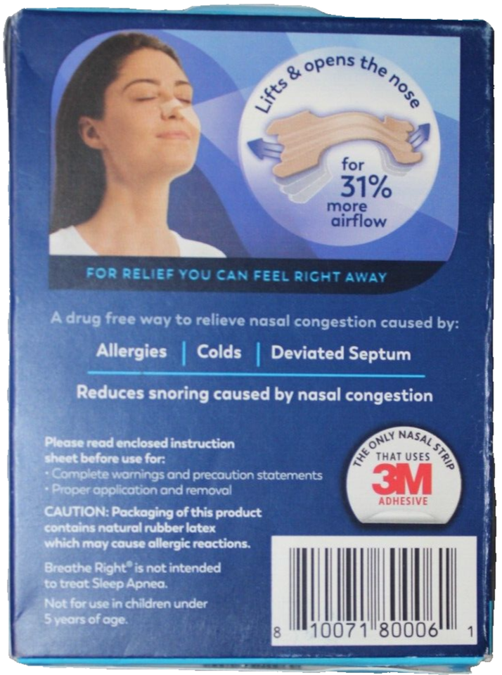 Breathe Right Tan Nasal Strips 30 Strips X(7) Exp 2028 Total 210 nasal