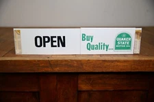 Vintage Quaker State Tombstone Motor oil sign Door Push Gas Pump station white