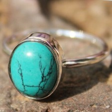 Turquoise 925 Sterling Silver Ring Mother's Day Jewelry All Size AM-614