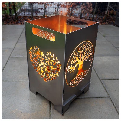 TEILEPLUS24 Feuertonne Feuerschale Feuerkorb Groß Eckig Steckbar Leichte Reinigung