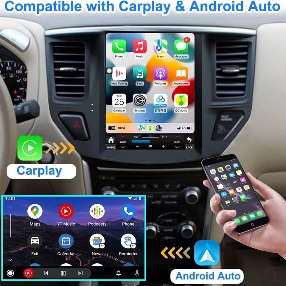 Radio de coche Android14 para Nissan Pathfinder 2012-2020 inalámbrica CarPlay GPS navegación Foto 4 de 4