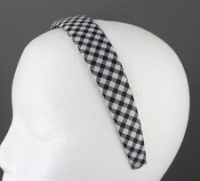 Black White gingham plaid headband 1 1/8" wide tartan fabric covered hair band