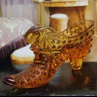 Fenton Amber Glass Shoe Hobnail with Cat 5" Long  1970's Excellent Condition