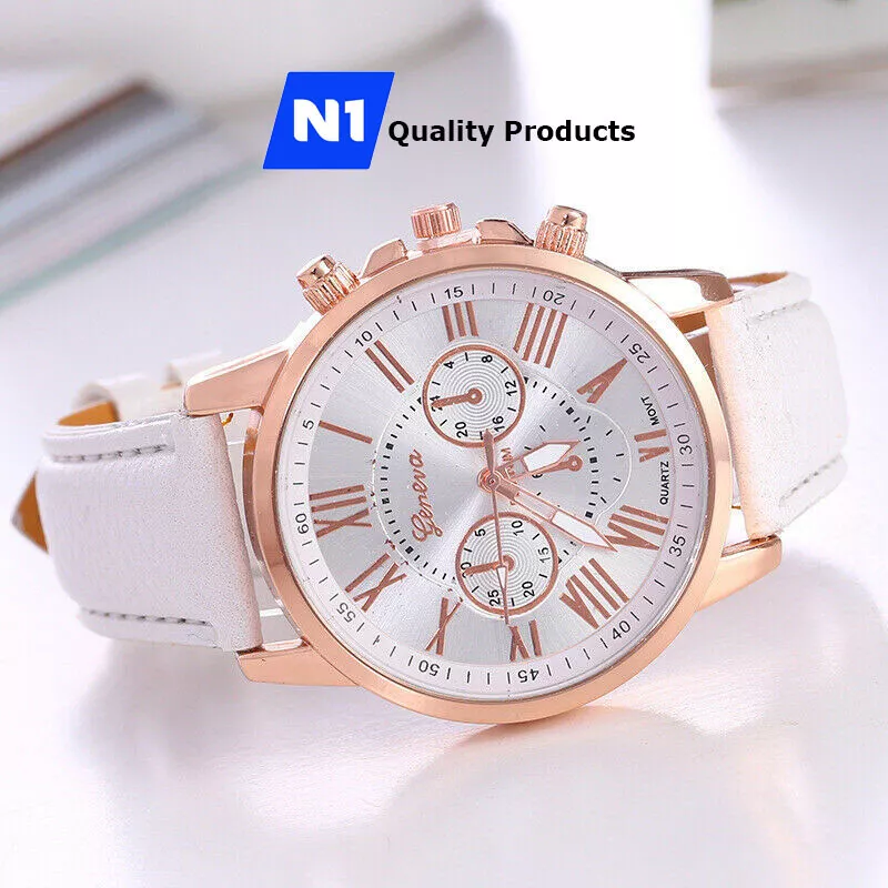 New Fashion Geneva Women Leather Band Stainless Steel Quartz